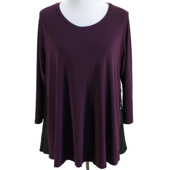Sun Kim Top Womens Size L Purple 3/4 Sleeve Snap Sides Polyester Knit - Picture 1 of 7